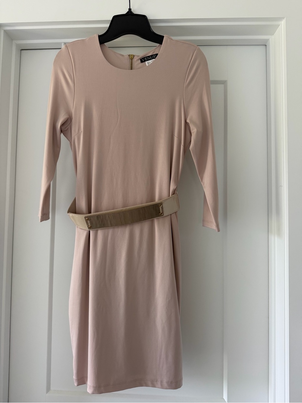 VENUS Pale Blush Long-Sleeve Sheath Dress with Belt